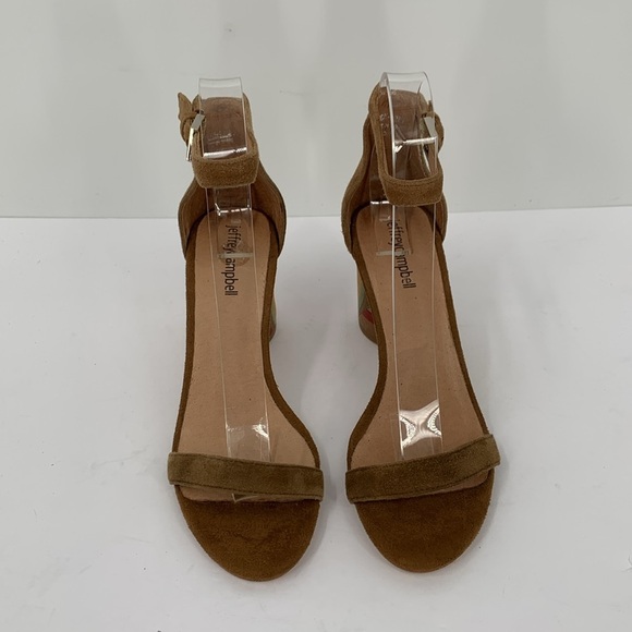 Jeffrey Campbell Purdy sandals mosaic rainbow chunky heel suede tan brown 7 - Picture 3 of 6